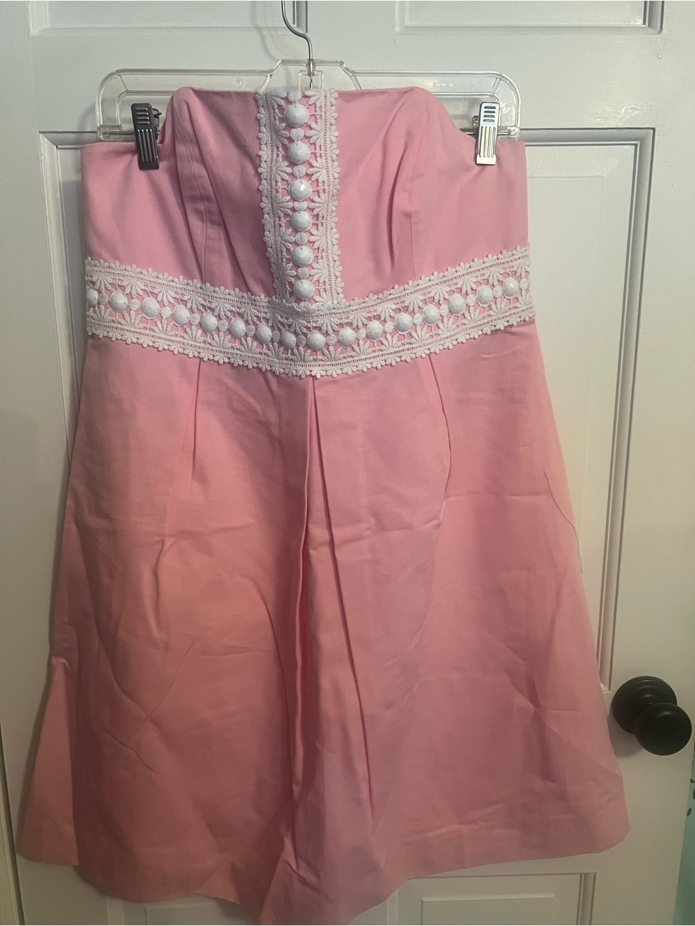 Lilly Pulitzer Pink Strapless A-Line Skirt with White Lace Trim